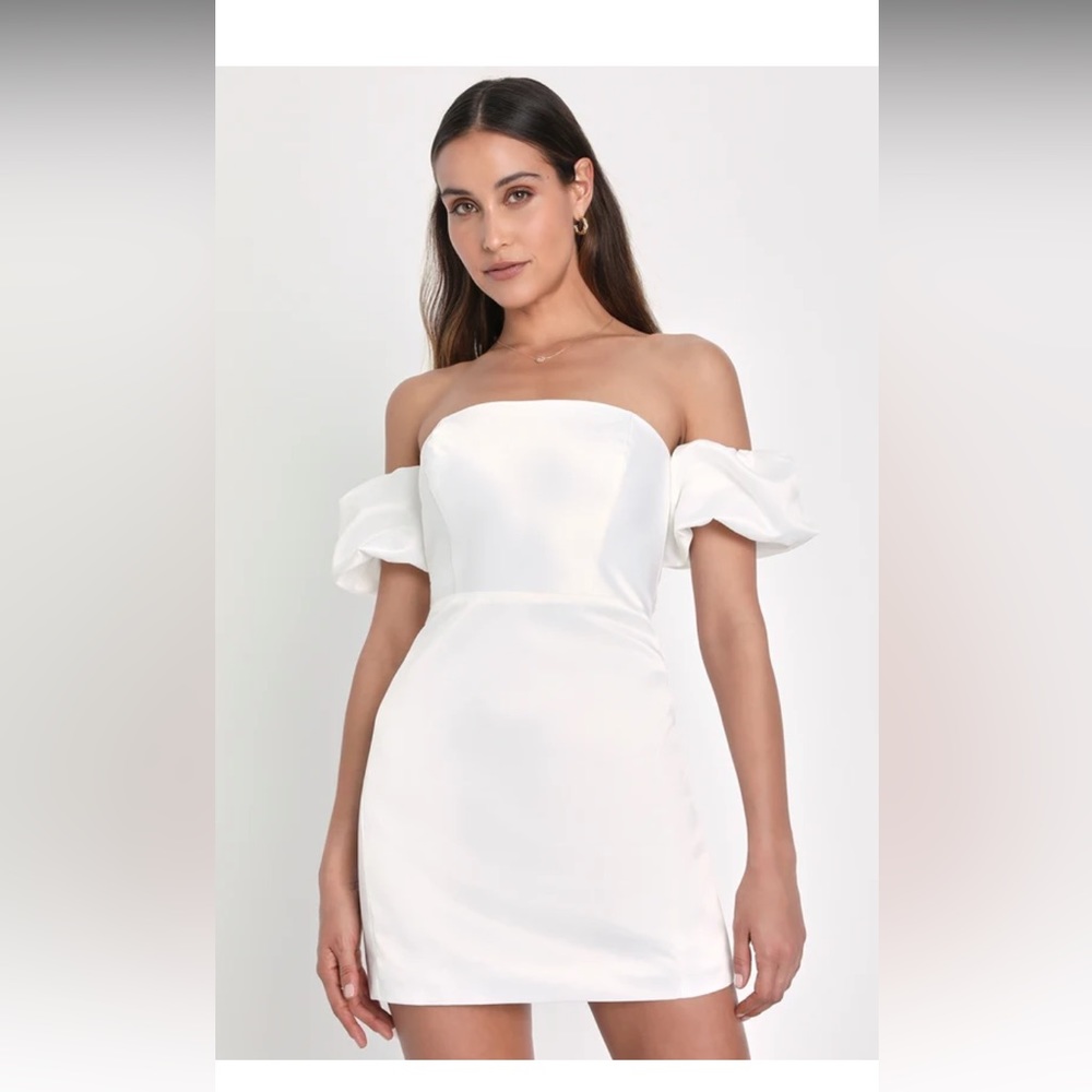 Lulus White Satin Off-The-Shoulder Mini Dress